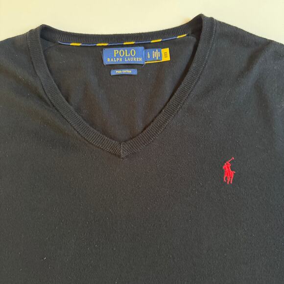 Polo Ralph Lauren Men's V Neck Pima Cotton Sweater Black Size Large Preppy EUC - Picture 6 of 11